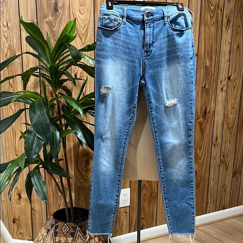 PACSUN Blue Skinny Jeans with Distressed Details